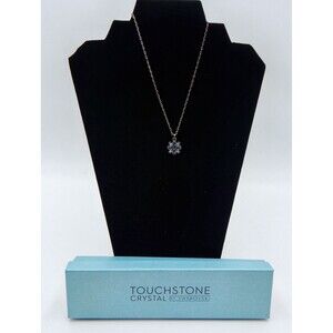 Touchstone Crystal Denim Flower Daisy Necklace Oxidized Silver Blue 15-18 Inch